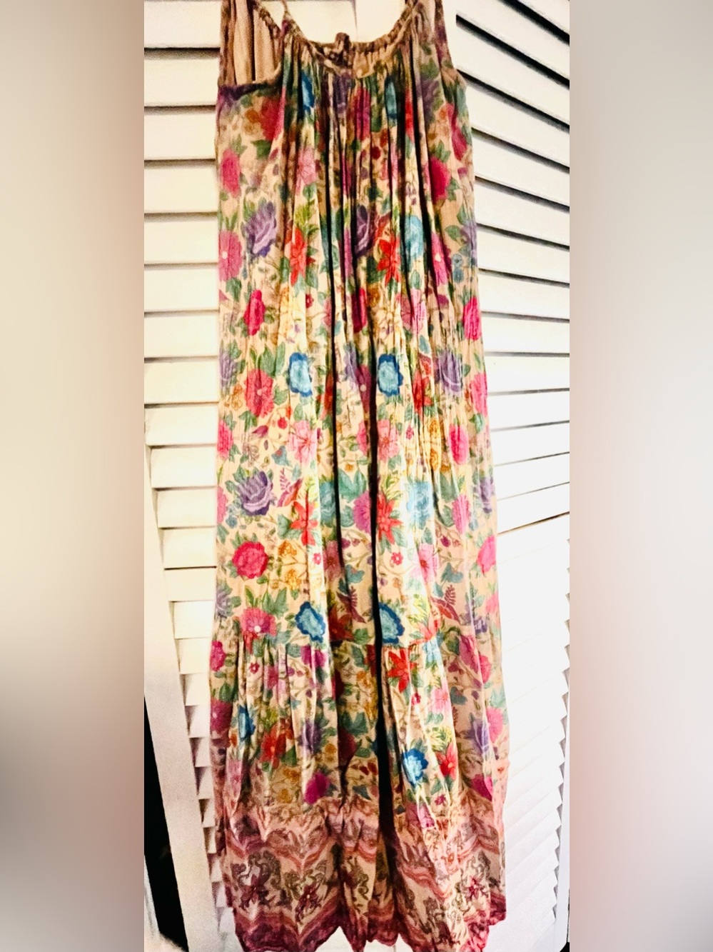 Spell Floral Tiered Maxi Skirt in Cream with Pink, Blue & Purple Flowers